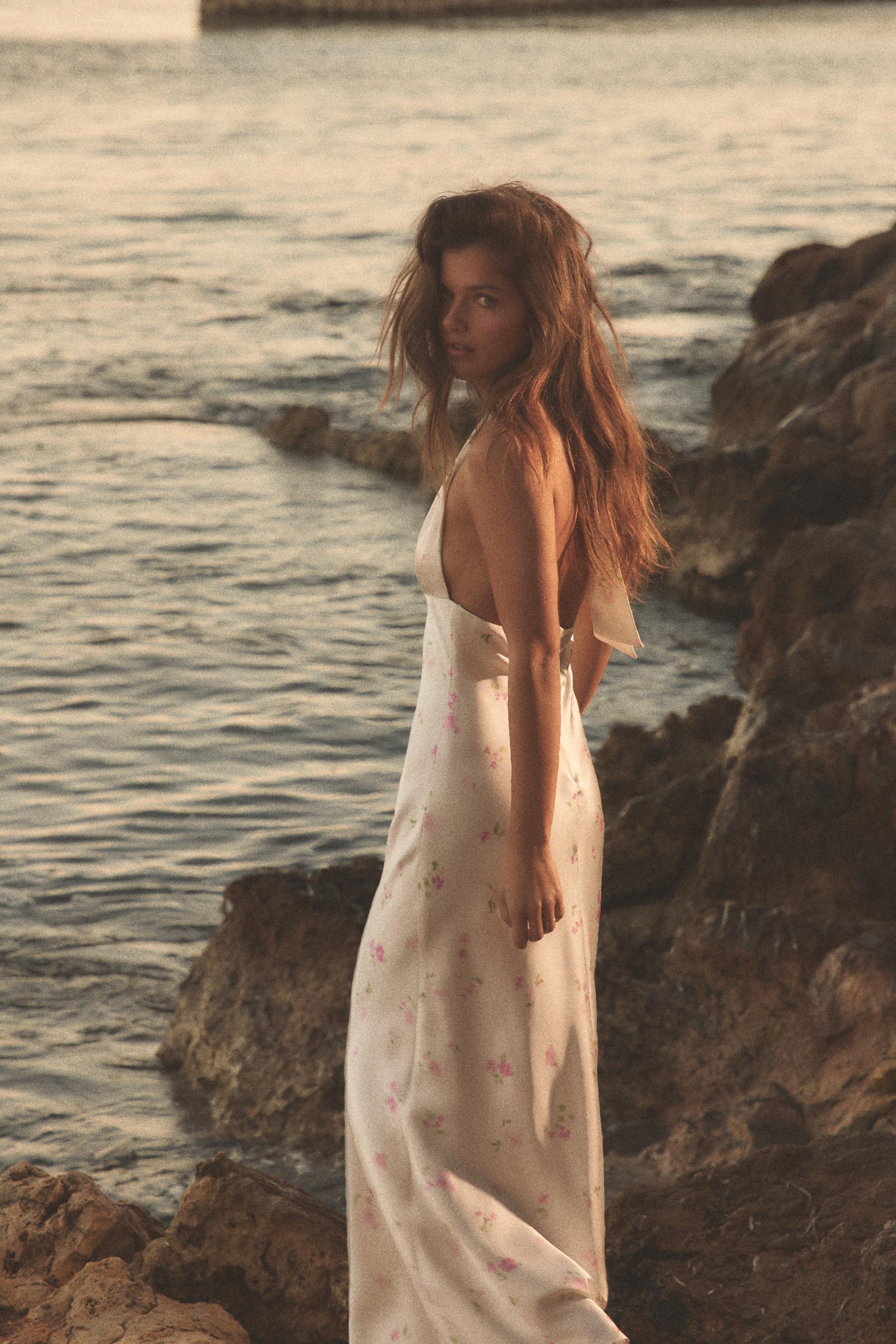 FLORAL SATIN EFFECT MIDI DRESS